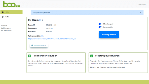 Administrieren der Räume und Meetings