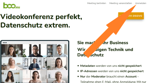 Teilnehmer zur Videokonferenz einladen: Anmelden