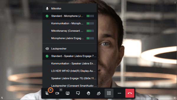 Lautsprecher oder Headset für die Videokonferenz auswählen