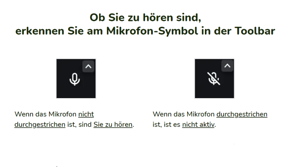 Ob Sie zu hören sind, erkennen Sie am Mikrofon-Symbol in der Toolbar